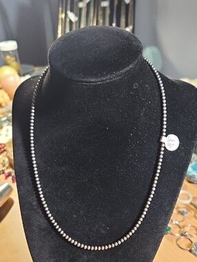 Sterling Silver Bead Necklace - Black Oxidized Finish